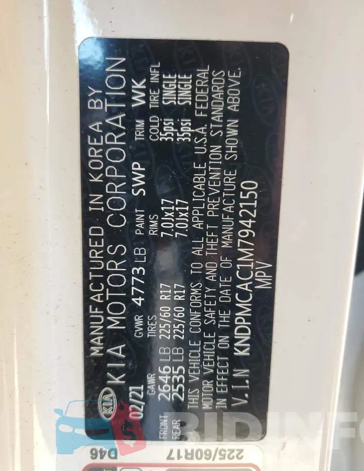 KNDPMCAC1M7942150 Photo# 13