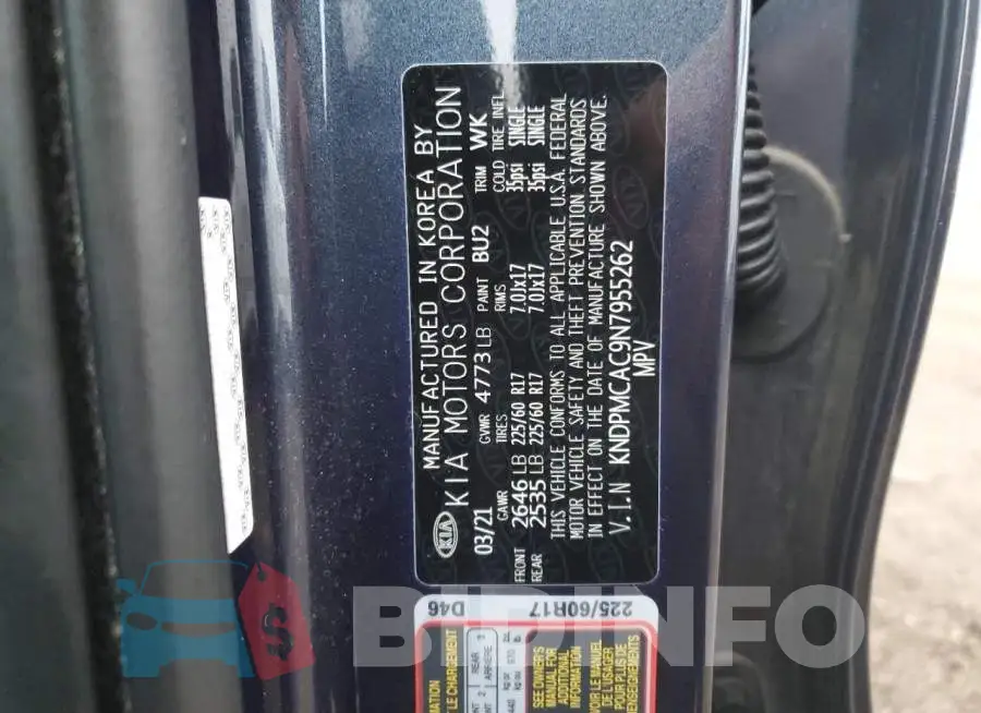 KNDPMCAC9N7955262 Photo# 12