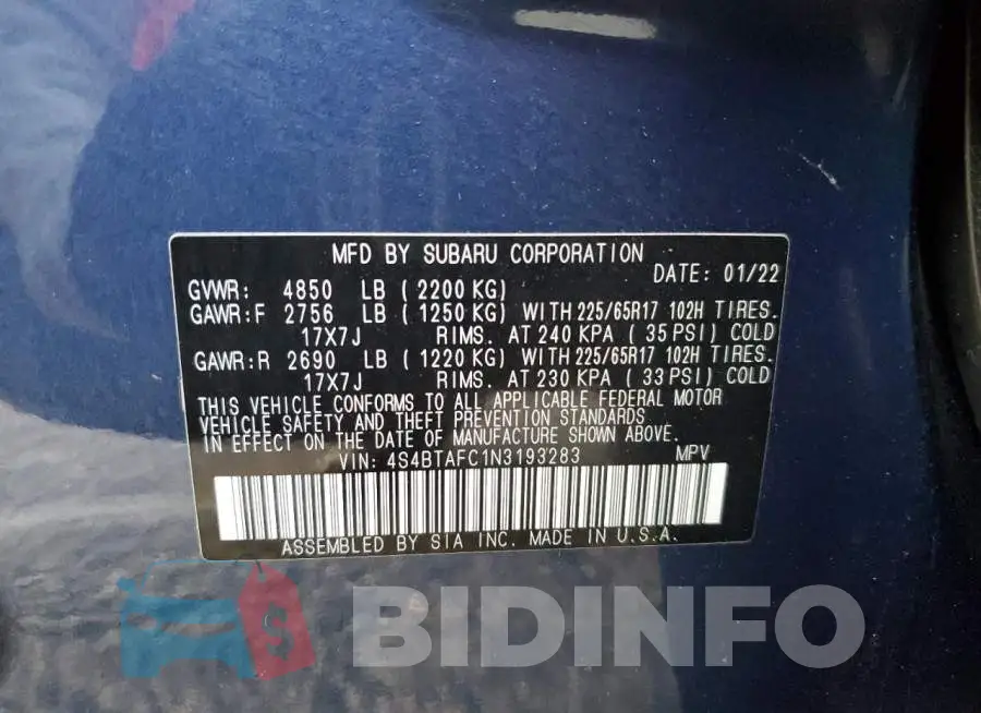 4S4BTAFC1N3193283 Photo# 12