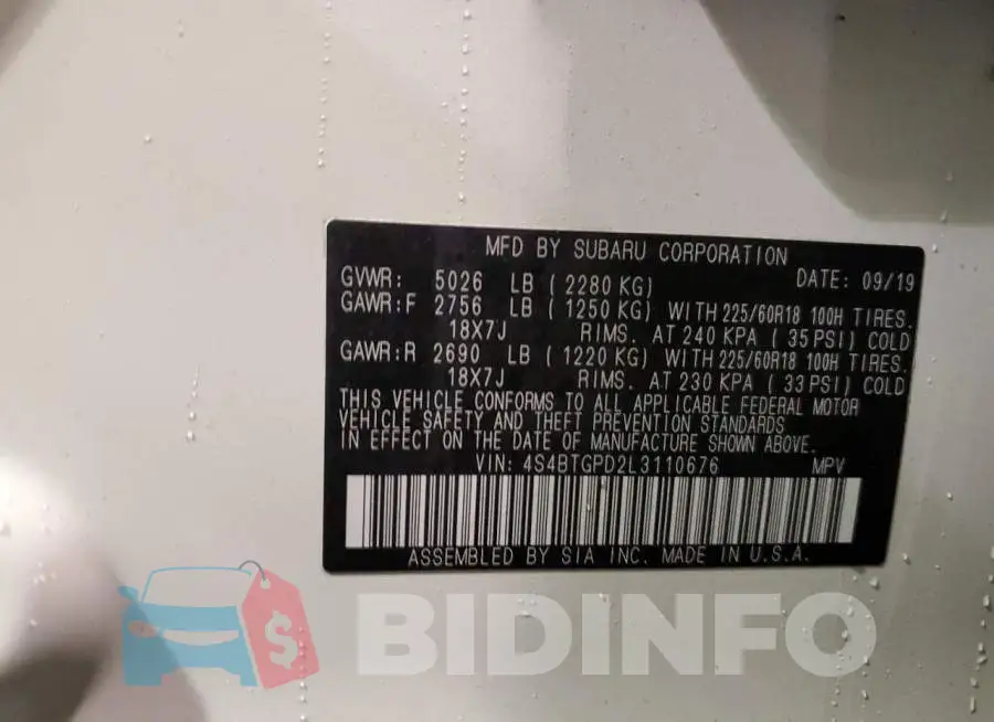 4S4BTGPD2L3110676 Photo# 14
