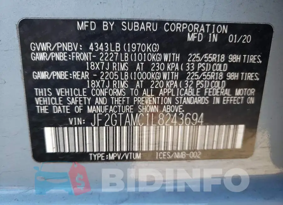 JF2GTAMC1L8243694 Photo# 13