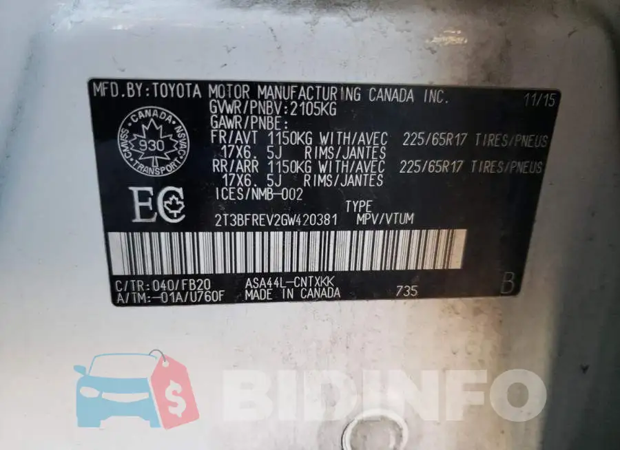2T3BFREV2GW420381 Photo# 10