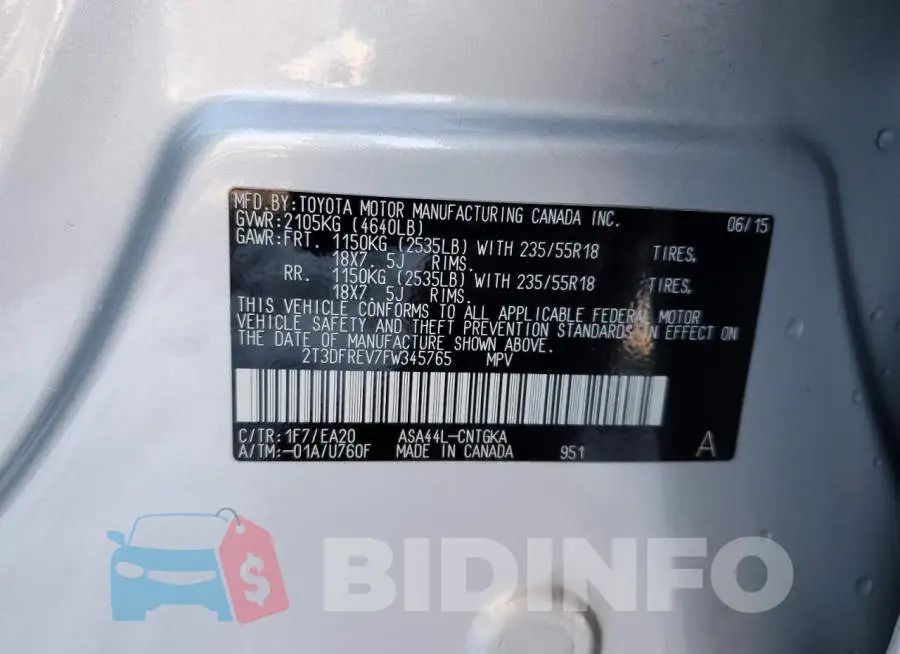 2T3DFREV7FW345765 Photo# 13