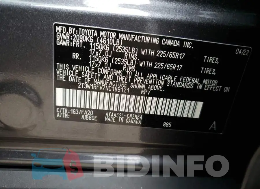2T3W1RFV7NC189121 Photo# 12