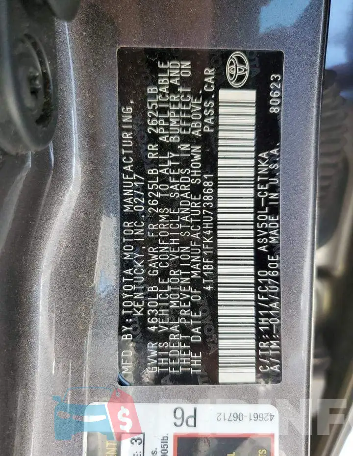 4T1BF1FK4HU738681 Photo# 12