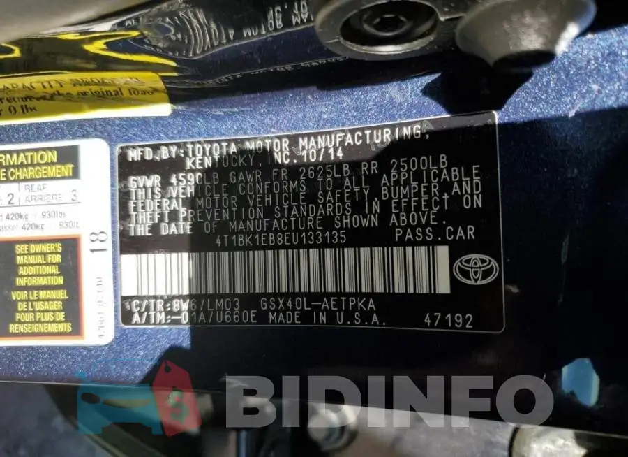 4T1BK1EB8EU133135 Photo# 12