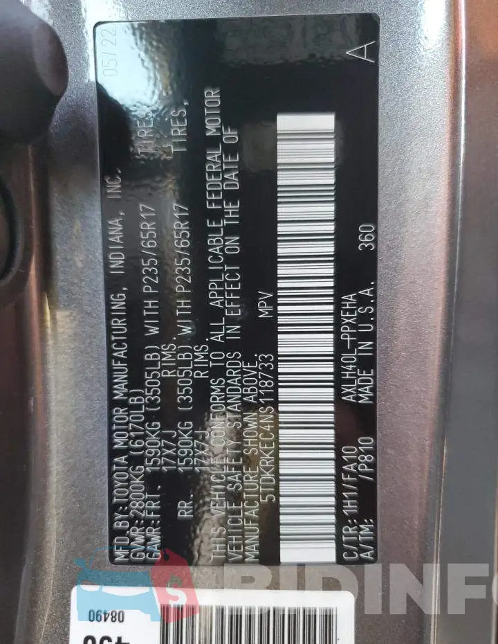 5TDKRKEC4NS118733 Photo# 13