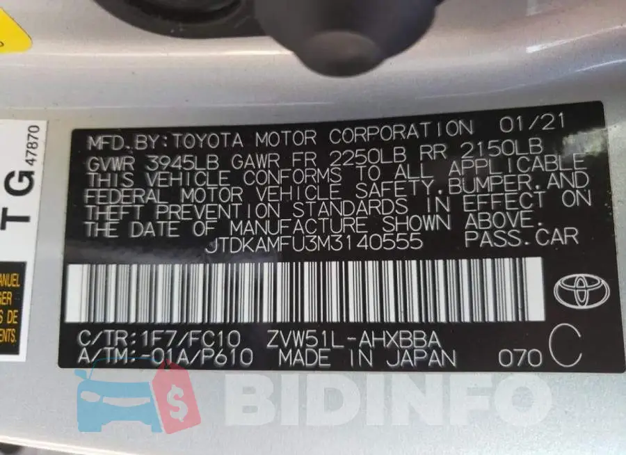 JTDKAMFU3M3140555 Photo# 13
