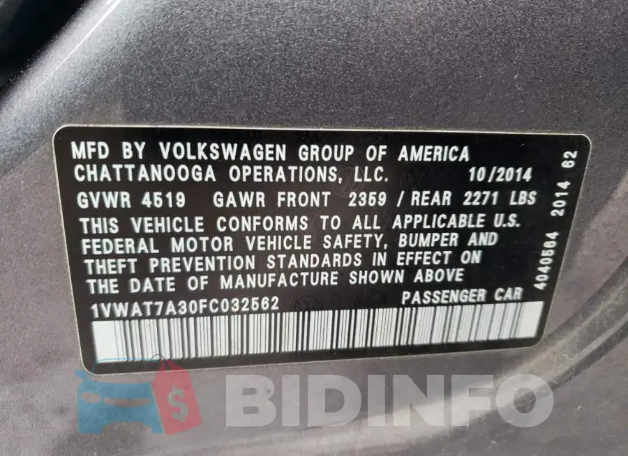 1VWAT7A30FC032562 Photo# 12