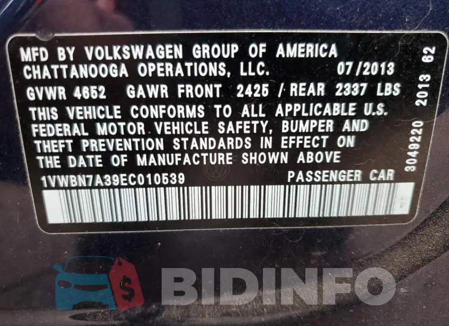 1VWBN7A39EC010539 Photo# 13