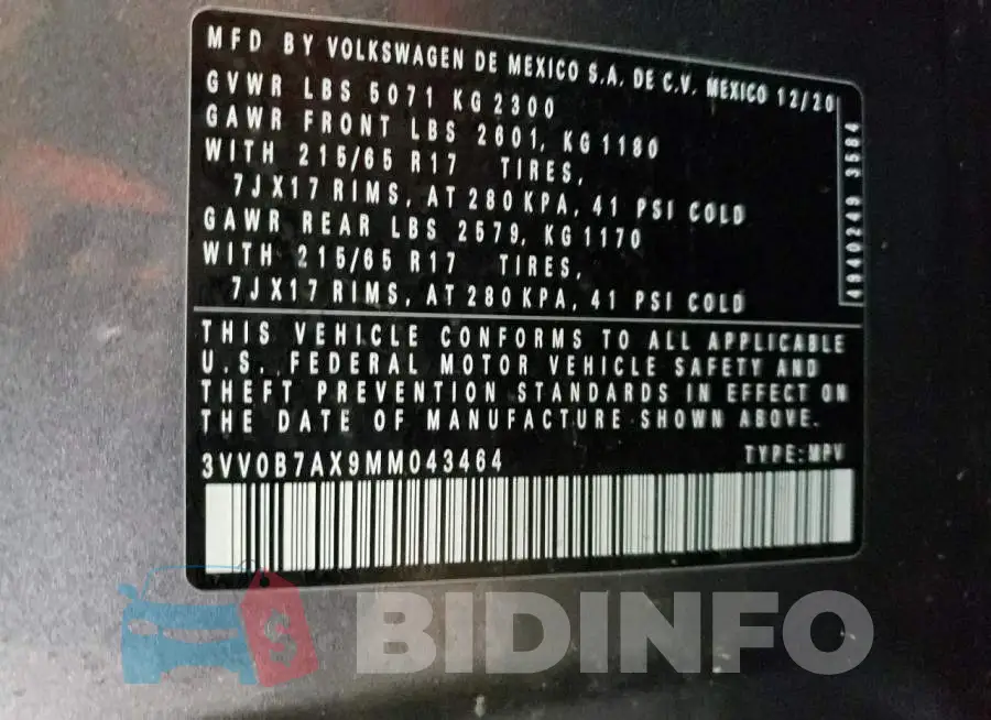 3VV0B7AX9MM043464 Photo# 13