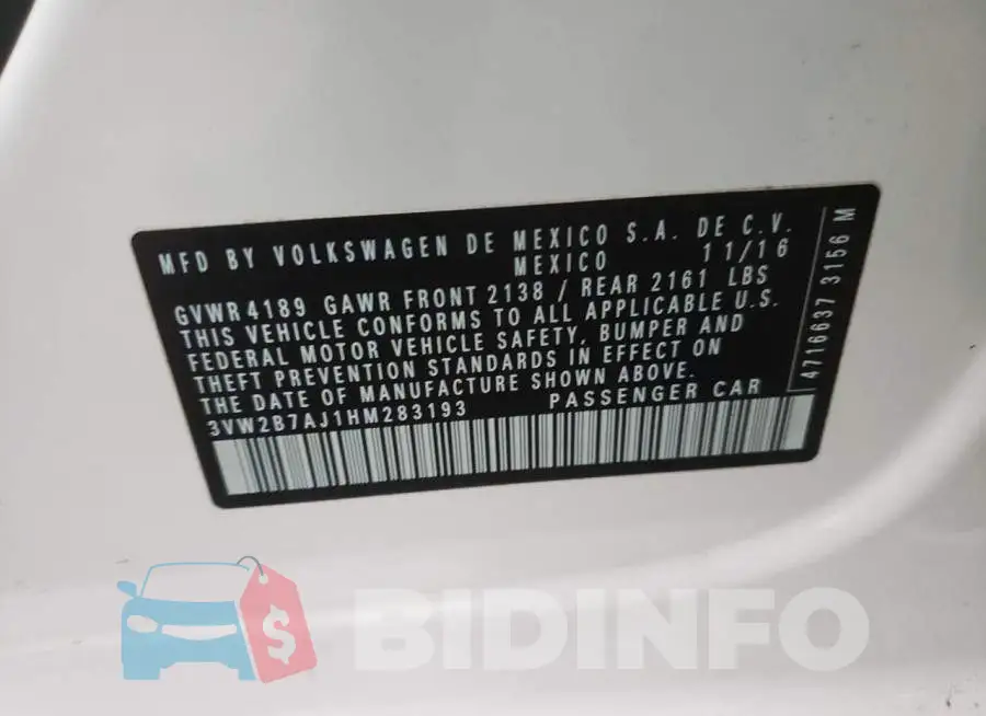 3VW2B7AJ1HM283193 Photo# 12