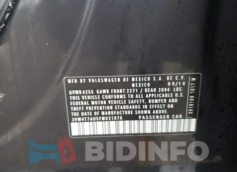 3VW4T7AU5FM031878 Photo# 13