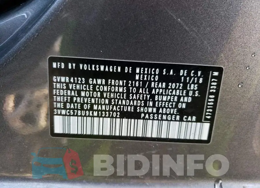 3VWC57BU9KM133702 Photo# 12