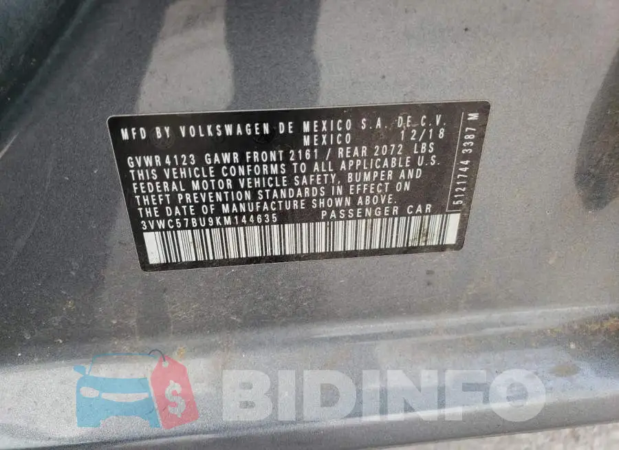 3VWC57BU9KM144635 Photo# 12
