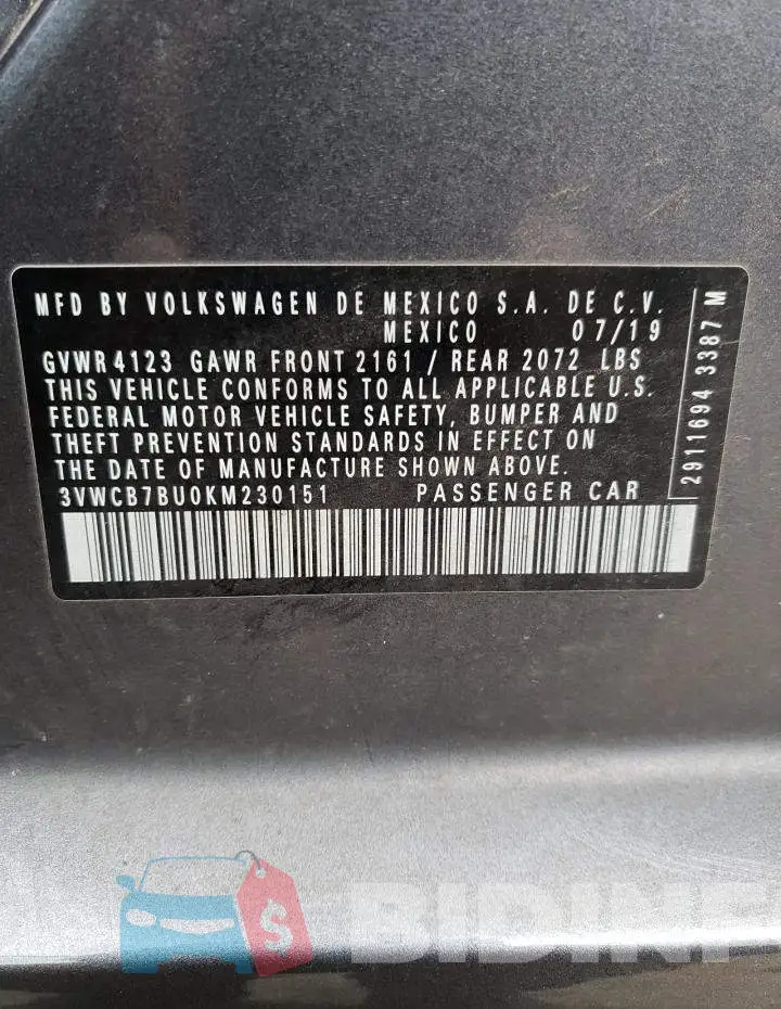 3VWCB7BU0KM230151 Photo# 12