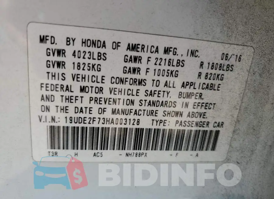 19UDE2F73HA003128 Photo# 12