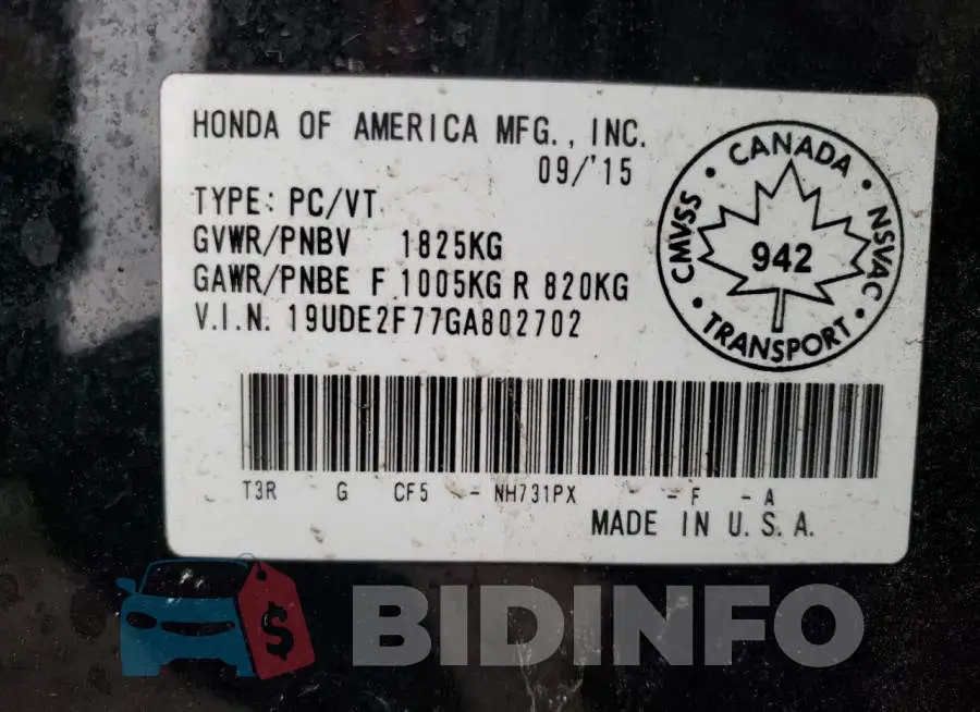 19UDE2F77GA802702 Photo# 13