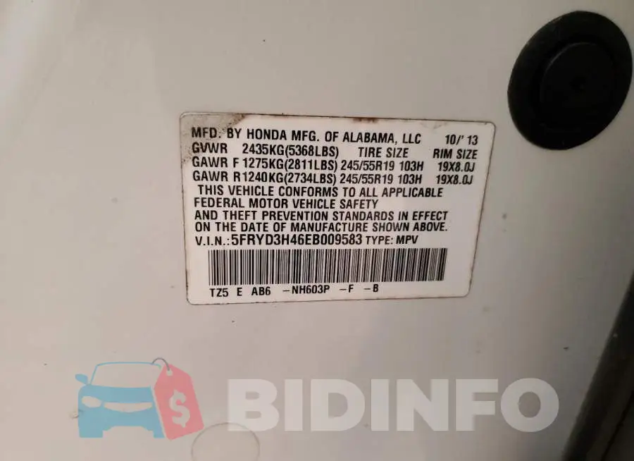 5FRYD3H46EB009583 Photo# 13