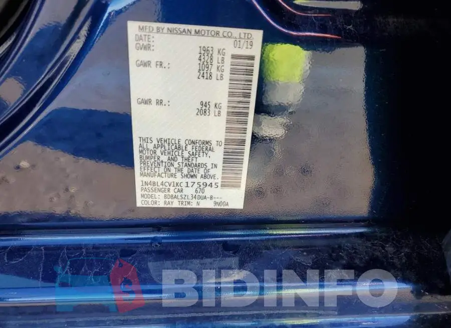 1N4BL4CV1KC175945 Photo# 12