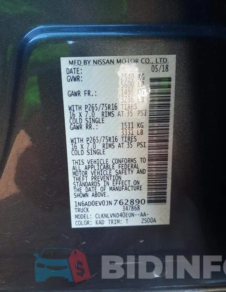 1N6AD0EV0JN762890 Photo# 12