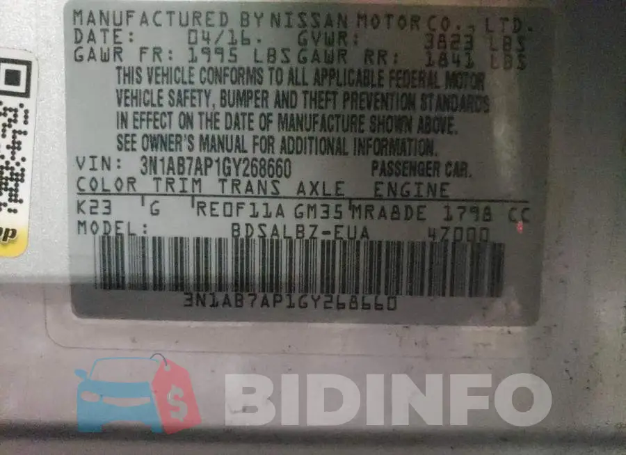 3N1AB7AP1GY268660 Photo# 13