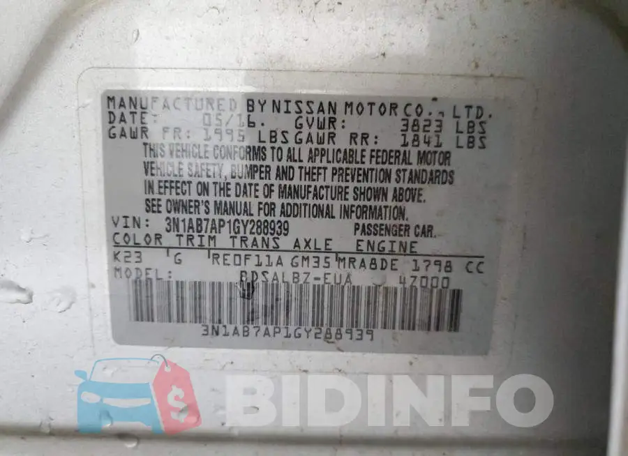 3N1AB7AP1GY288939 Photo# 12