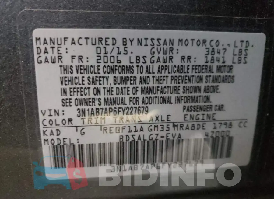 3N1AB7AP6FY227679 Photo# 12