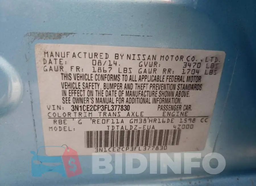 3N1CE2CP3FL377830 Photo# 12