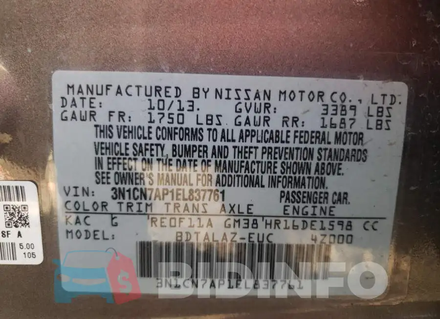 3N1CN7AP1EL837761 Photo# 10