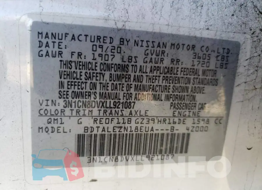 3N1CN8DVXLL921087 Photo# 12