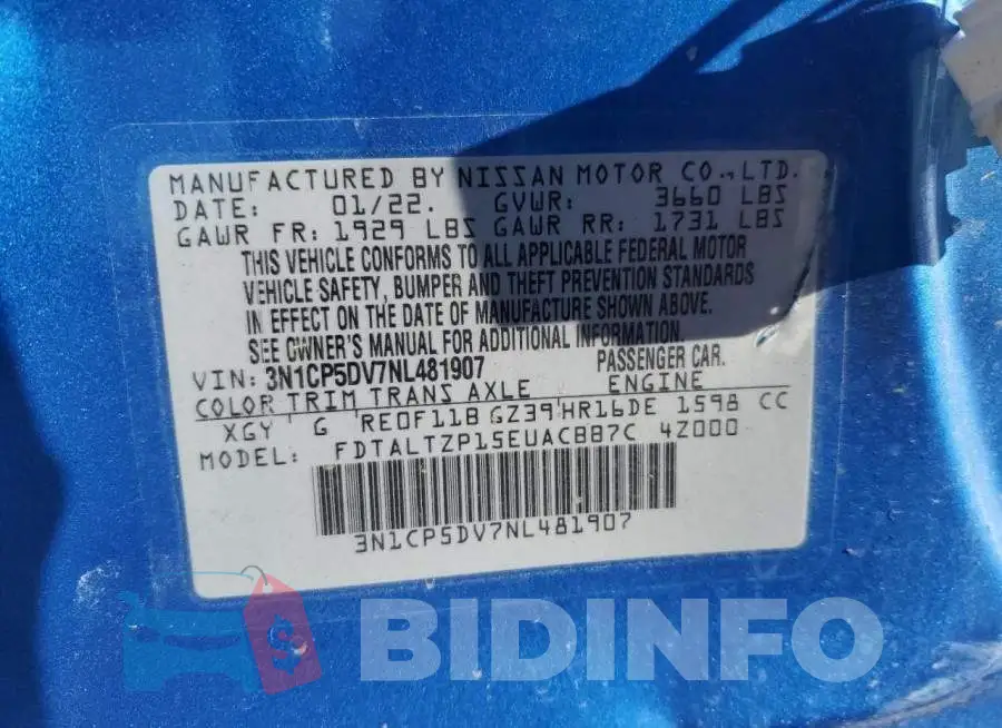 3N1CP5DV7NL481907 Photo# 13