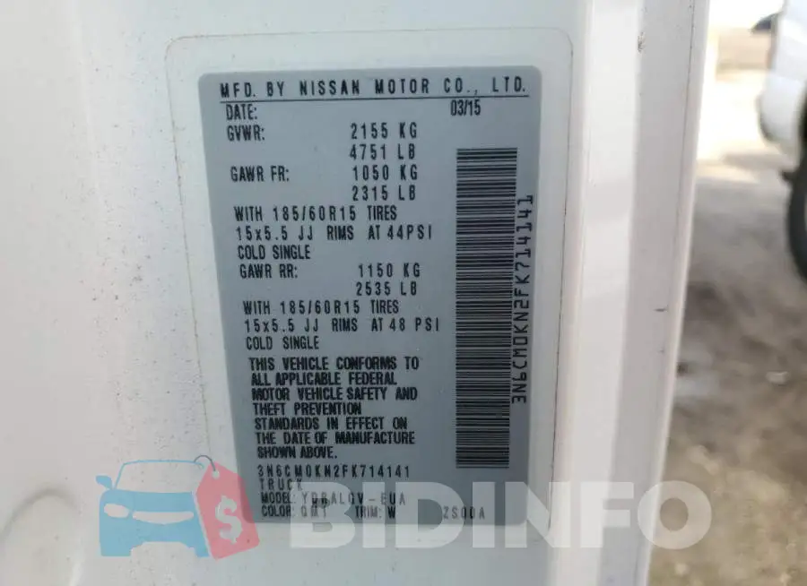 3N6CM0KN2FK714141 Photo# 14