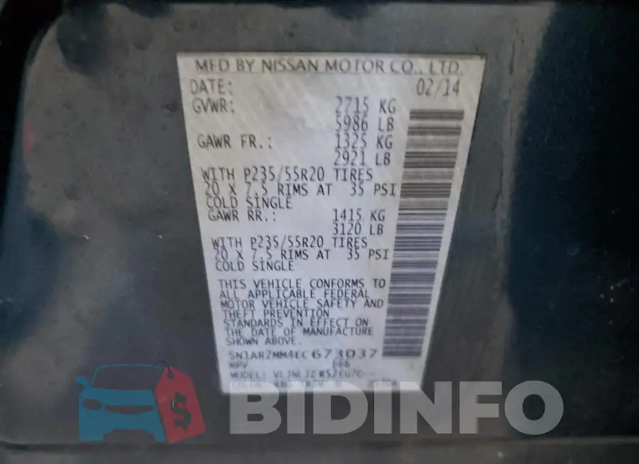 5N1AR2MM4EC673037 Photo# 13