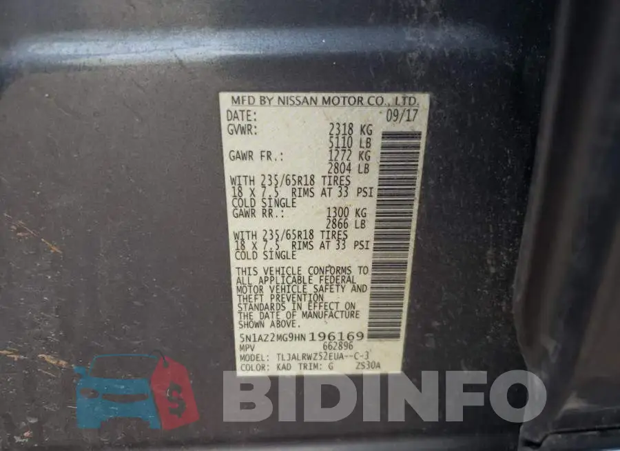 5N1AZ2MG9HN196169 Photo# 13
