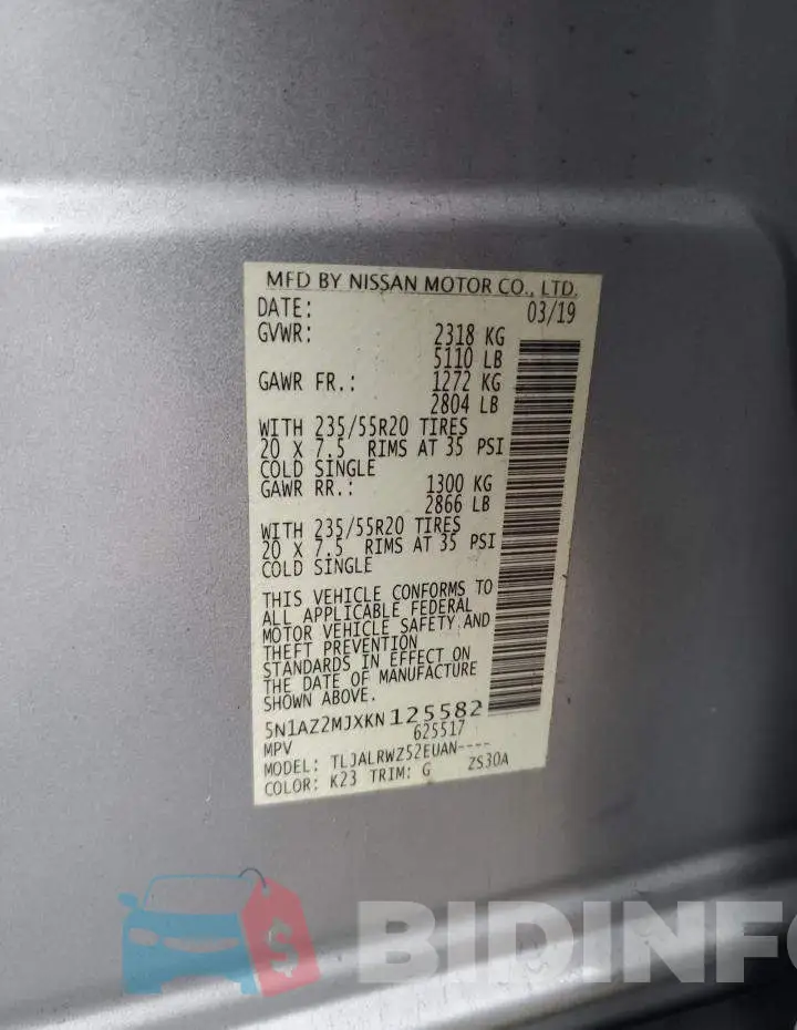 5N1AZ2MJXKN125582 Photo# 13