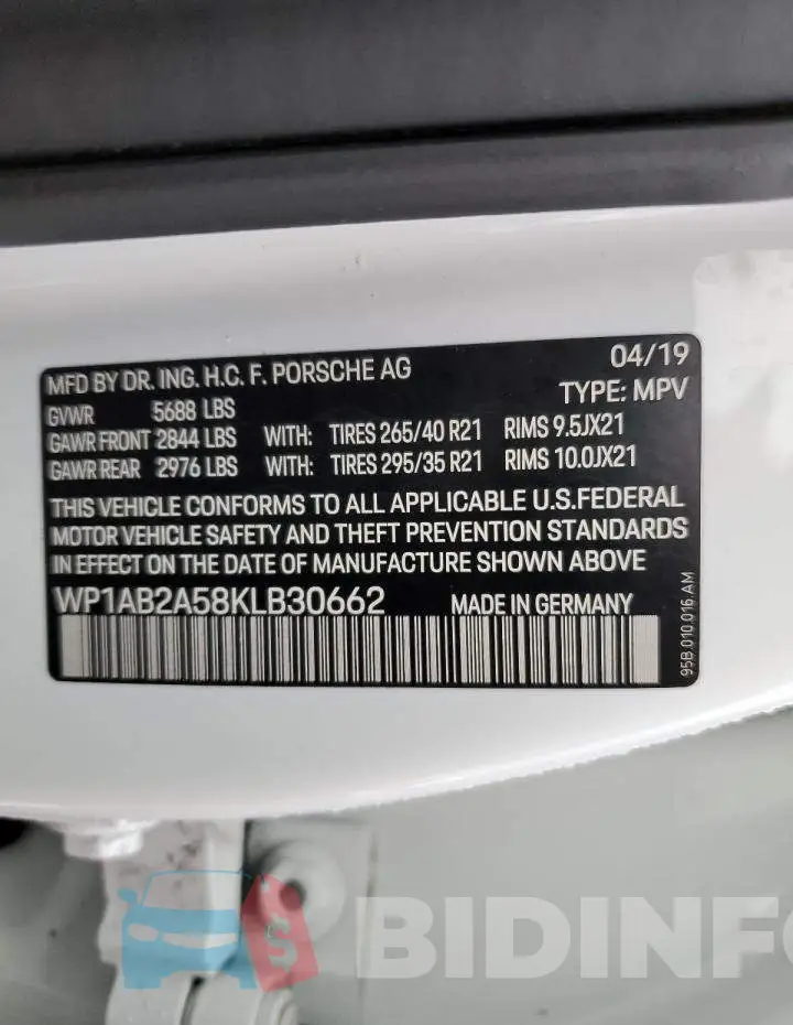 WP1AB2A58KLB30662 Photo# 13