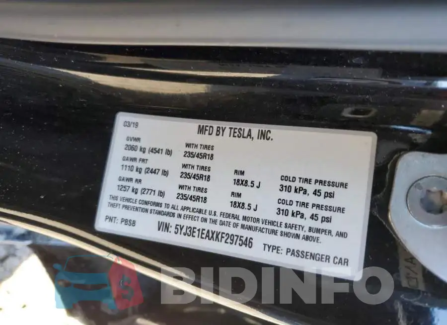 5YJ3E1EAXKF297546 Photo# 13