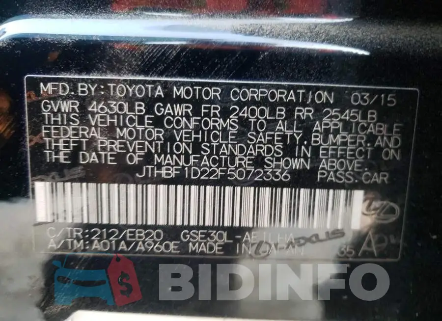 JTHBF1D22F5072336 Photo# 10