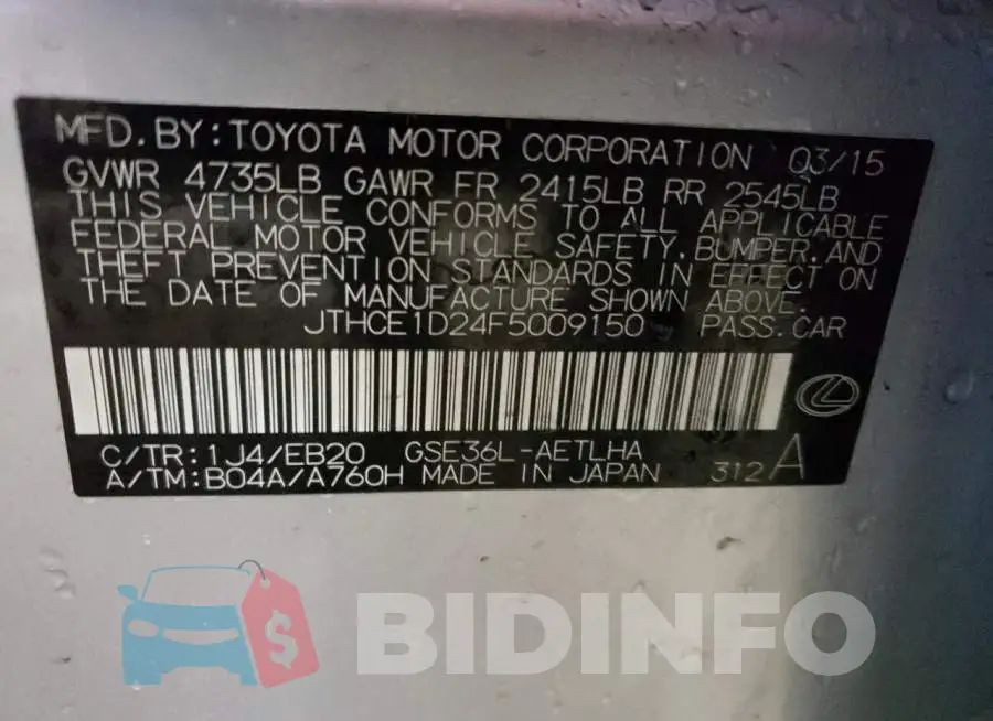 JTHCE1D24F5009150 Photo# 12