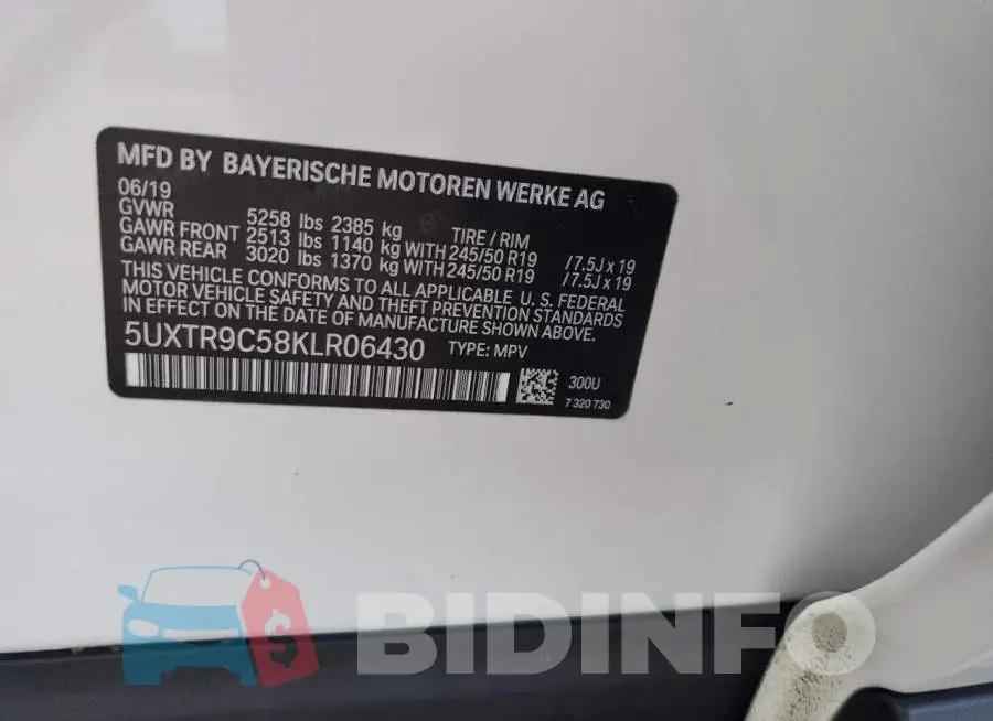 5UXTR9C58KLR06430 Photo# 13