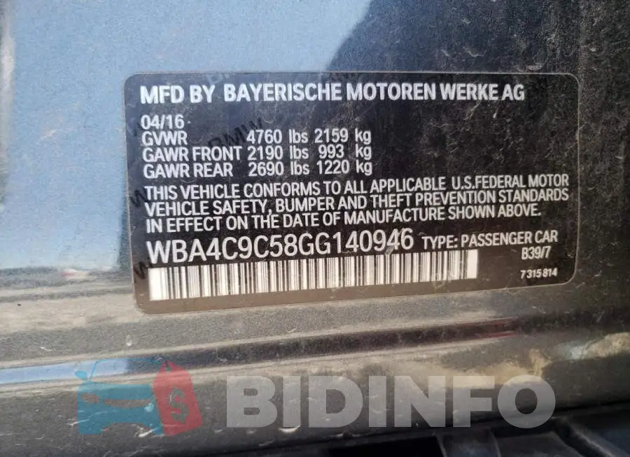 WBA4C9C58GG140946 Photo# 10
