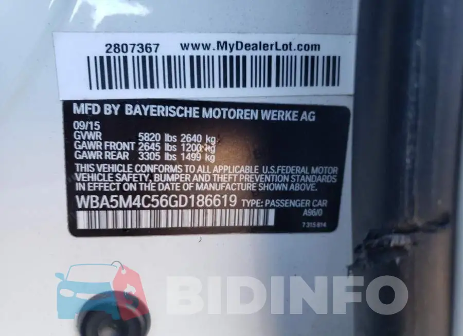 WBA5M4C56GD186619 Photo# 13