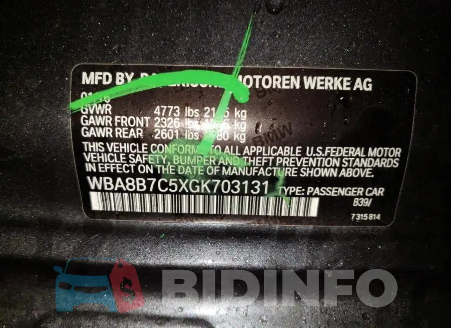 WBA8B7C5XGK703131 Photo# 13