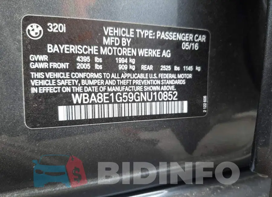 WBA8E1G59GNU10852 Photo# 12