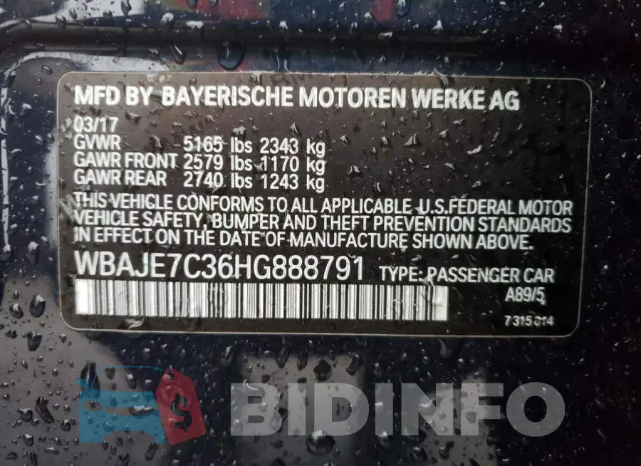 WBAJE7C36HG888791 Photo# 12