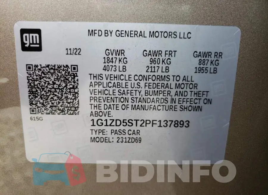 1G1ZD5ST2PF137893 Photo# 12