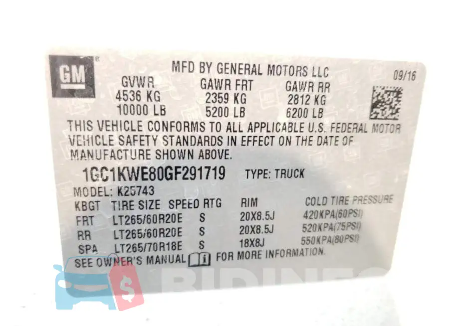 1GC1KWE80GF291719 Photo# 10