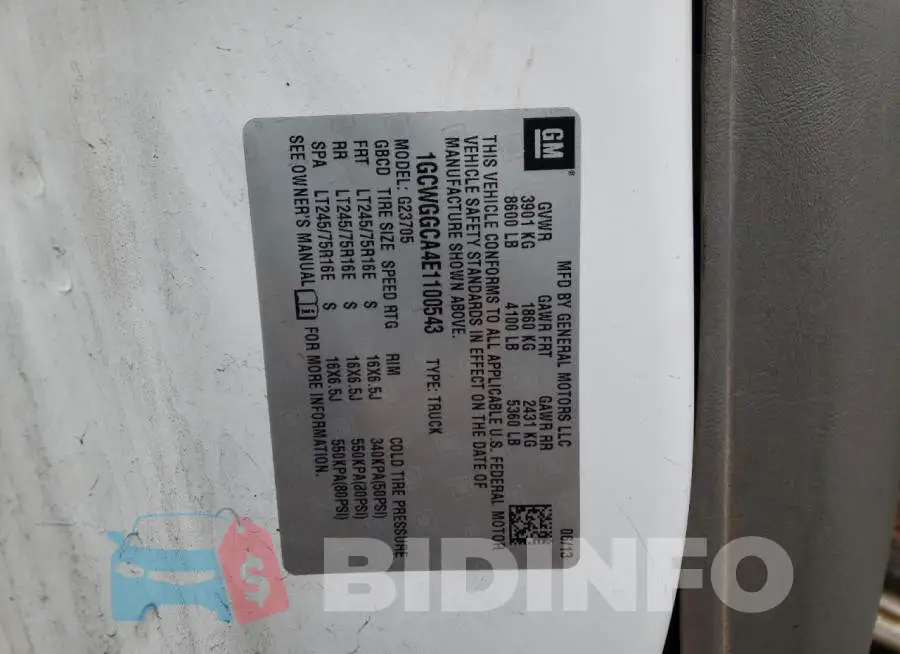 1GCWGGCA4E1100543 Photo# 13