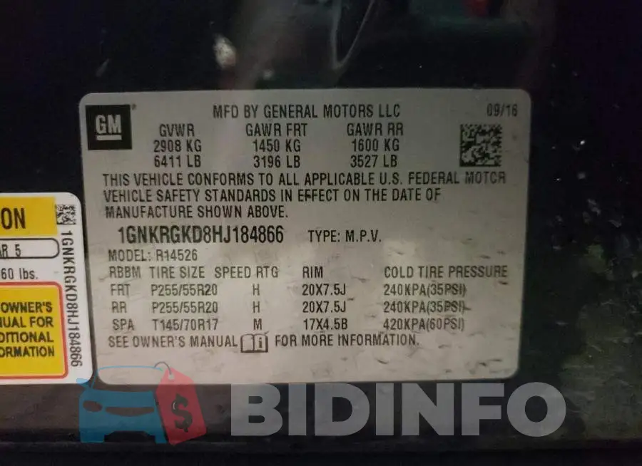 1GNKRGKD8HJ184866 Photo# 12